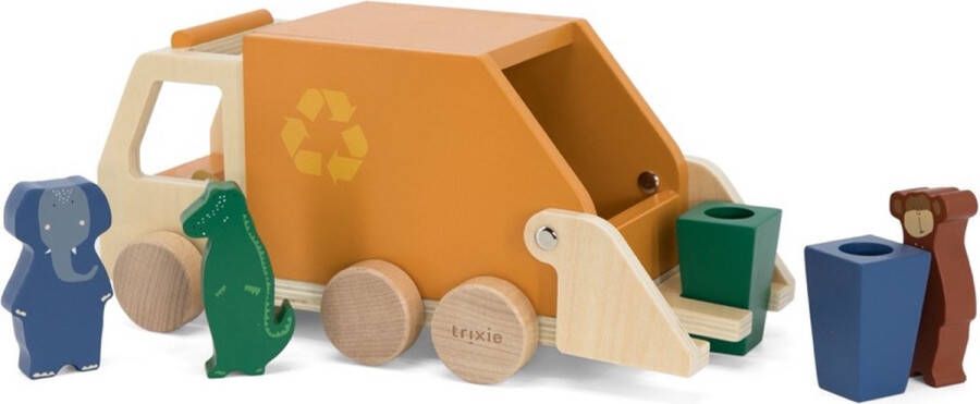 Trixie Houten Vuilniswagen Educatief Houten speelgoed Motoriek- Pretend Play Voor Peuters & Kleuters