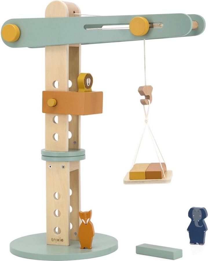 Trixie Houten Hijskraan Educatief Houten speelgoed Motoriek- Pretend Play Voor Peuters & Kleuters
