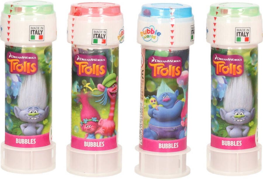 Trolls 4x bellenblaas flesjes met spelletje 60 ml voor kinderen Trollen Uitdeelspeelgoed Grabbelton speelgoed