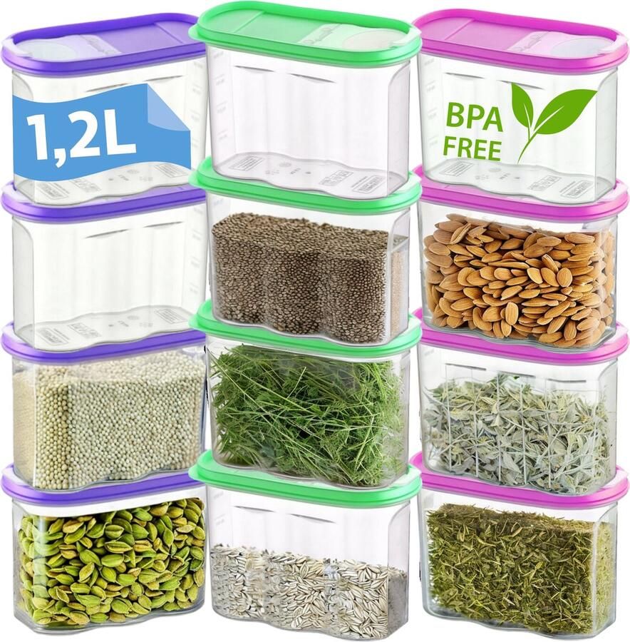 Tronic XL TRONICXL 12 stuk voorraadcontainers voorraaddozen met deksel -bulkdozen Box 1 2 liter voedsel opslagcontainers BPA vrij kunststof voorraadcontainer
