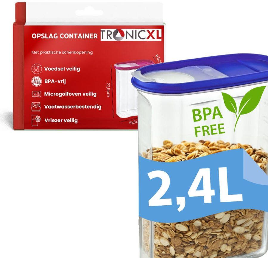 Tronic XL TronicXL 2 stuks bulkdozen 2 4 l groot stapelbare set voorraaddozen met deksel gemengde kleuren vershouddozen BPA-vrij kunststof strooidoos bijvoorbeeld voor cornflakes diervoer muesli 2 4 liter