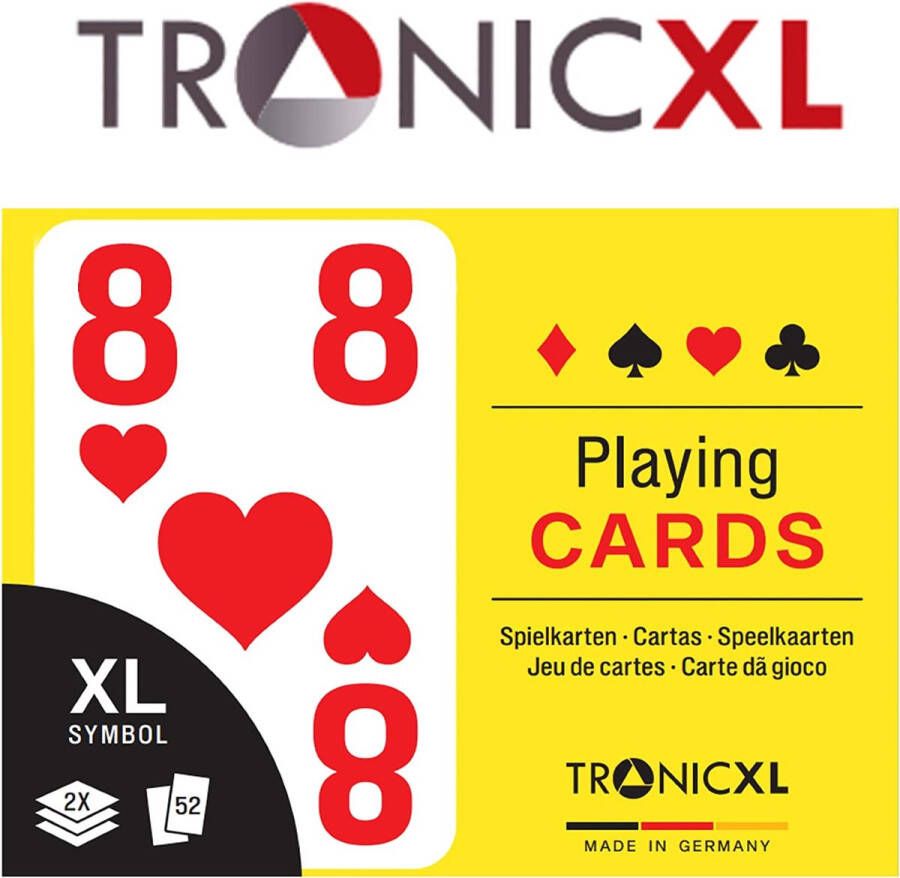 Tronic XL TronicXL 2 stuks XXL premium kaartspel speelkaarten karton met grote XL XXL tekens voor senioren en mensen met een slechtziendheid grote kaarts