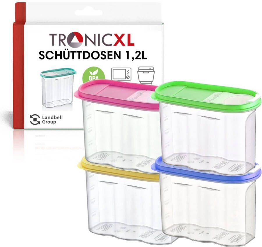 Tronic XL TRONICXL 4x voorraadcontainers Box 1 2 liter voedselopslagcontainers BPA vrij kunststof voorraadcontainer