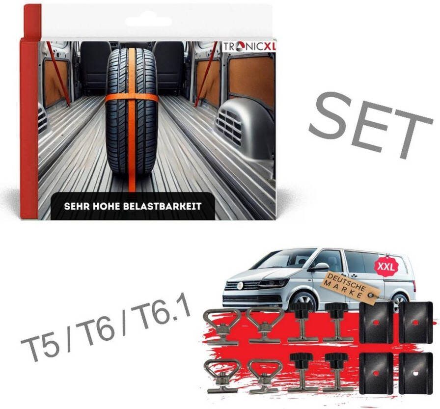 Tronic XL TronicXL Ladingszekering SET 28 delig 4x sjorogen 4x schroeven 4x platen en meer geschikt voor VW Bulli Bus T5 T6.1 Multivan Transporter enz meer ladingzekeringsogen bevestigingsset accessoires – Camping Lading Multiflexboard