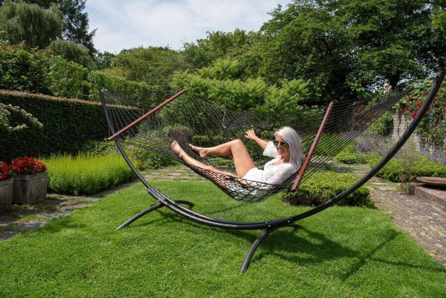 Tropilex Hangmat met Standaard Familie 'Arc & Rope' Black Complete hangmatset Bevestiging inclusief 180 KG 400 CM Polyester + Metaal 1% For The Planet