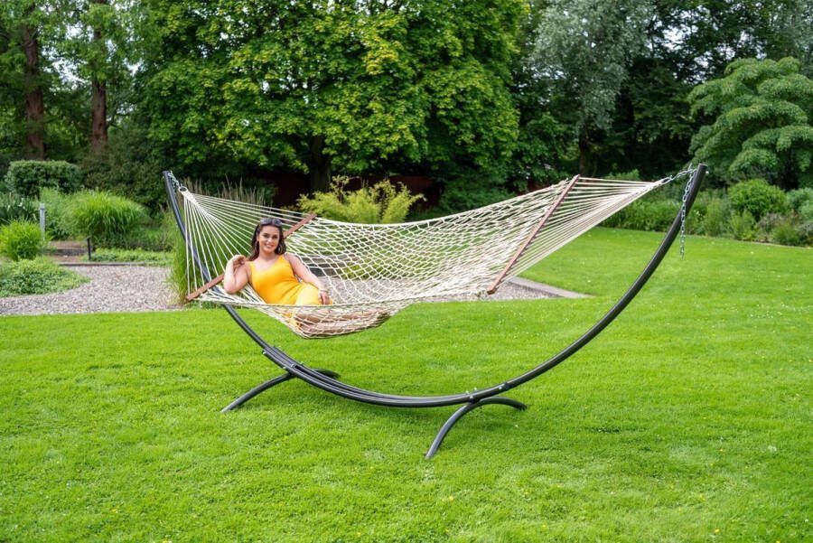 Tropilex Hangmat met Standaard Familie 'Arc & Rope' Natura | Complete hangmatset | Bevestiging inclusief | 180 KG | 400 CM | Polyester + Metaal | 1% For The Planet |