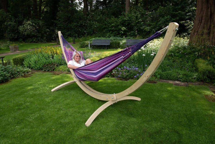 Tropilex Hangmat met Standaard Tweepersoons 'Wood & Chill' Love | Complete hangmatset | Bevestiging inclusief | 180 KG | 350 CM | Polycotton + Vurenhout (FSC Mix) | 1% For The Planet |