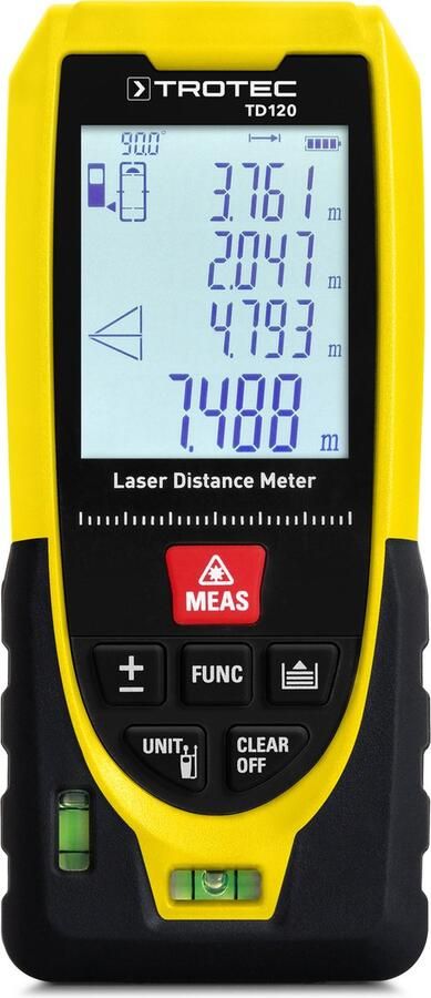 Trotec TD120 laserafstandsmeter Afstandsmeetbereik 120 m Pythagoras-functies 99 datasets (rechthoekige gebieden volumeberekening IP54)