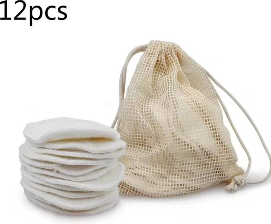 Trus. Herbruikbare wattenschijfjes wit bamboe katoenen waszak wasbare wattenschijfjes – wasbare make up pads herbruikbaar – reusable make up pads – wasbare wattenschijfjes bamboe