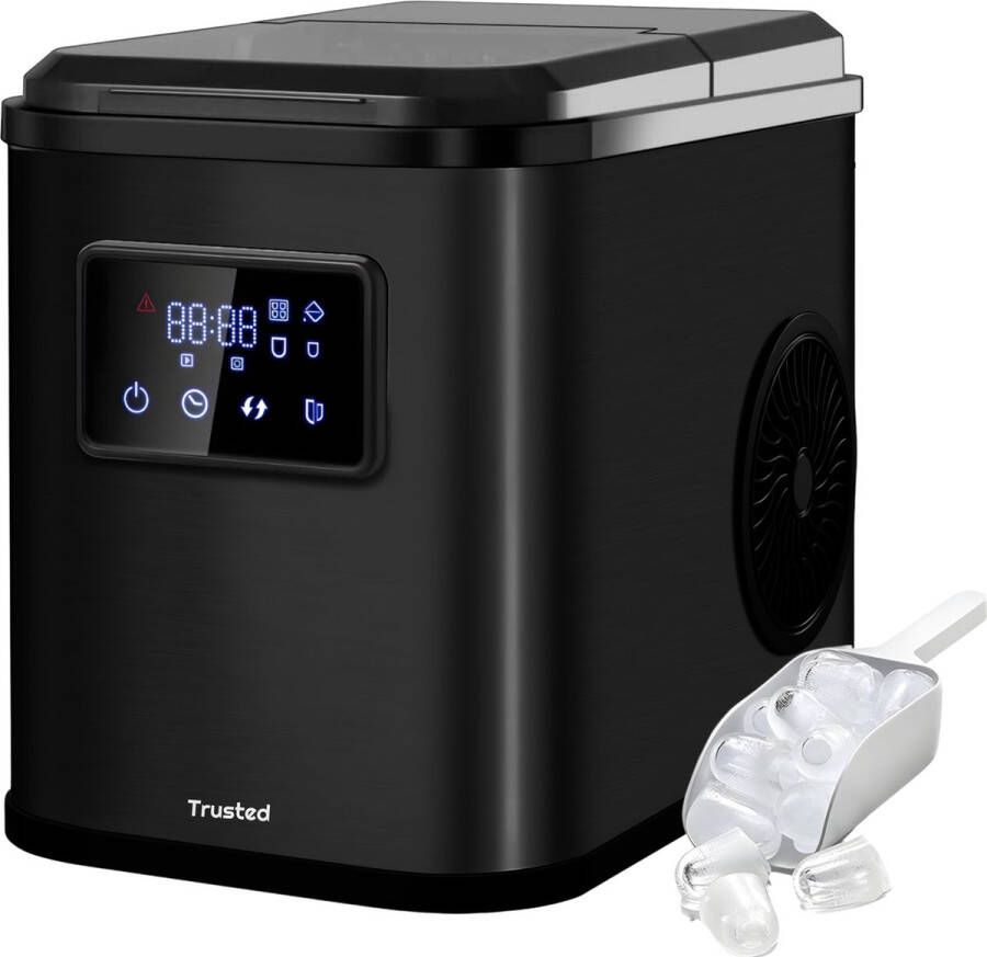 Trusted IJsblokjesmachine 1.8L Zelfreinigingsfunctie 12kg IJs in 24 uur Geavanceerde IJsblokmaker met IJsschep 9 IJsblokjes in 8 Min Zwart