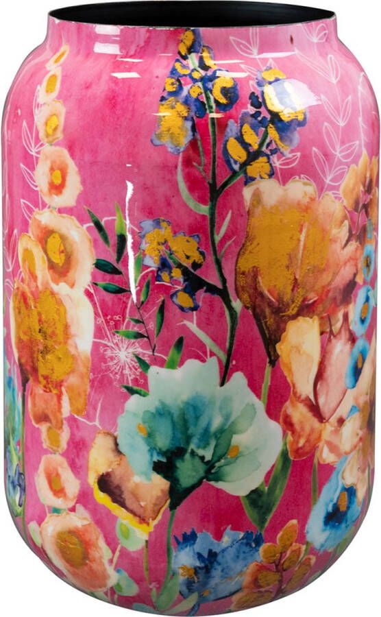 TS Collection Bloempot hoog Fiesta fuchsia 21x24 Metaal & Epoxy Exclusieve woonitems voor binnen Handgemaakt Unieke print Designed by Lammie