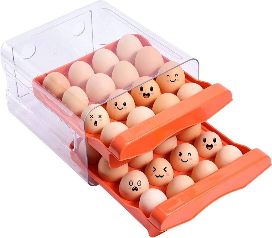 TSDLRH Eierbox eierhouder voor koelkast ladetype doorzichtige eierhouder koelkast eierlade eierhouder opslag koelkastje eierhouder voor het bewaren van koelkast ei organizer en laden eierhouder (oranje)