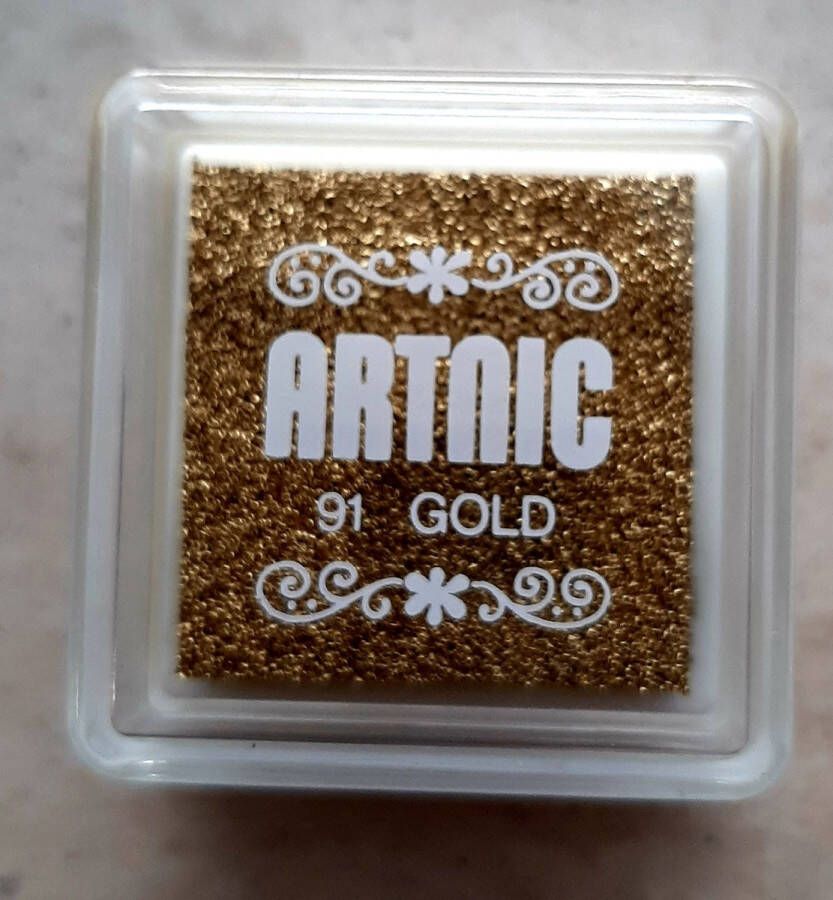 Tsukineko Artnic stempelkussen small 91 gold multi purpose craft inkt goud glitter pigment stempelinkt voor papier 3x3 cm kerst