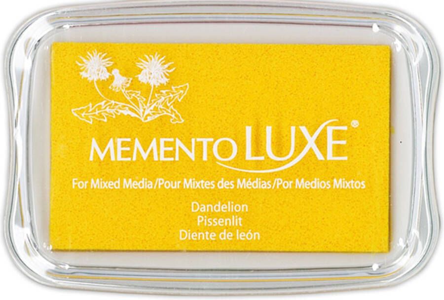 Tsukineko ML-000-100 Memento Luxe inktkussen Dandelion stempelinkt geel groot stempelkussen 9x6 cm