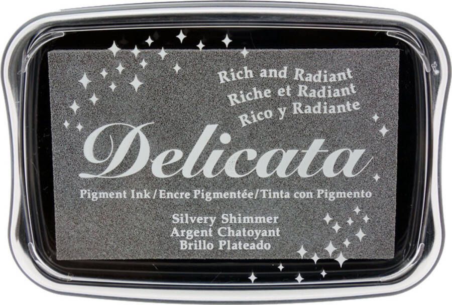 Tsukineko Delicata stempelkussen groot zilver met glitter dekkend inkt 9x6 cm