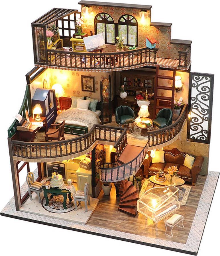 TSZH OP=OP! Premium Miniatuur XXL bouwpakket houten modelbouw Voor Volwassenen (14+) Modelbouwpakket Premium DIY Poppenhuis – incl. Led Licht Muziek Villa
