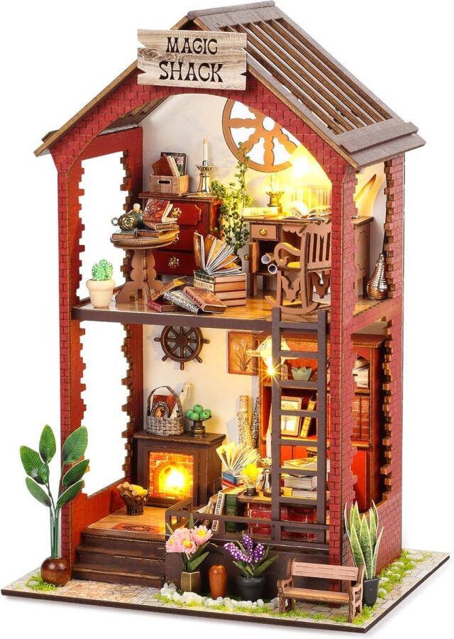 TSZH Premium Miniatuur bouwpakket -houten modelbouw- Bouwpakket Voor Volwassenen (14+) Modelbouwpakket DIY Poppenhuis – incl. Led Licht -Martin's magische hok