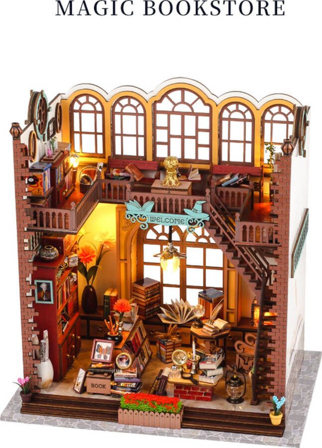 TSZH Premium Miniatuur XXL bouwpakket DIY magisch boekenhuis model-Miniatuur bouwpakket-miniatuur poppenhuis-handgemaakt houten model-Met LED verlichting- 24x18x23cm- Poppenhuis – Voor 14 jaar +