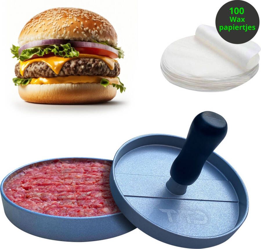 TTD Hamburgerpers en Hamburgermaker Gehaktvorm voor Hamburgers Barbecue Gereedschap BBQ Accessoires Vaatwasserbestendig Inclusief 100 Waxpapiertjes RVS