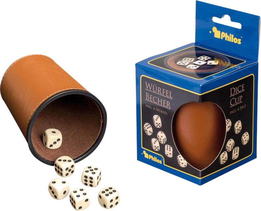 Tucker's Fun Factory Philos Dobbelbeker Kunstleer (incl. 6 dobbelstenen)