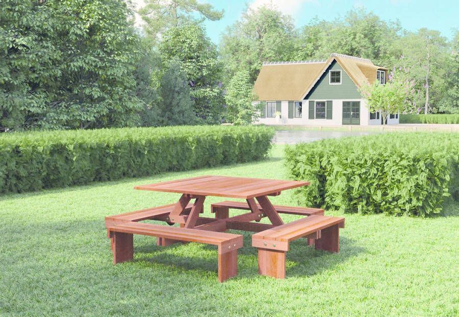 Tuindeco Picknicktafel Vierkant Hardhout 210x210x75 cm