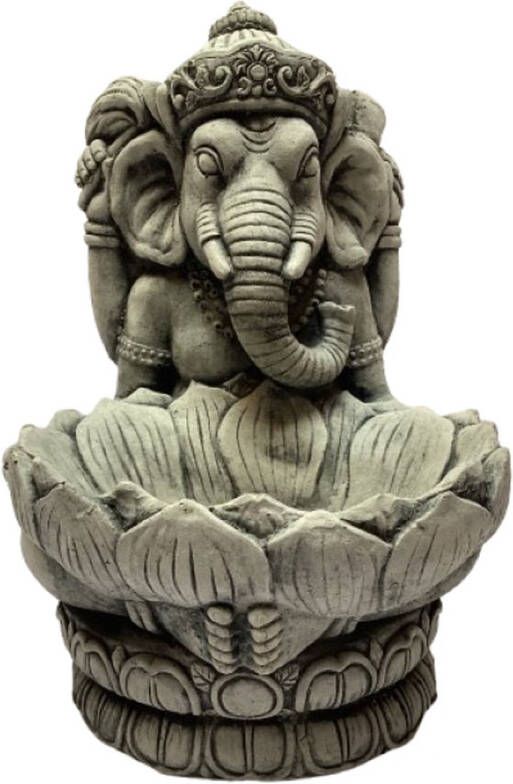 Tuindecoratie Ritzen Tuinbeeld Ganesha met bloembak (Grijs Gepattineerd) decoratie voor binnen buiten beton