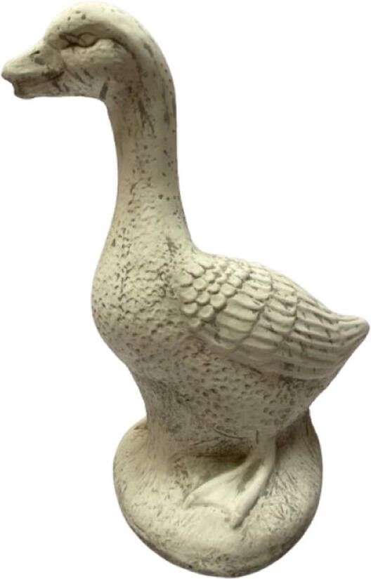 Tuindecoratie Ritzen Tuinbeeld Gans (Wit Gepattineerd) Decoratie voor binnen buiten beton