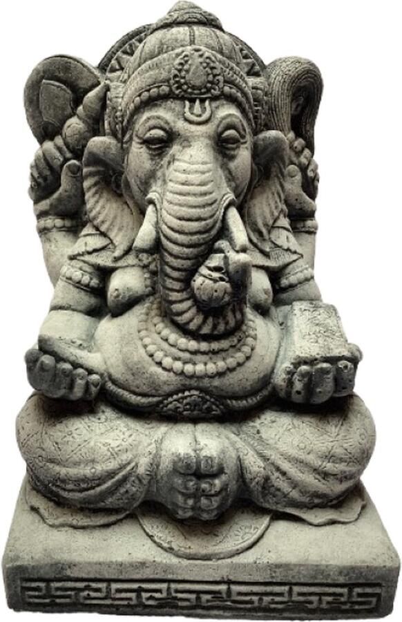 Tuindecoratie Ritzen Tuinbeeld Ganesha (Grijs Gepattineerd) decoratie voor binnen buiten beton