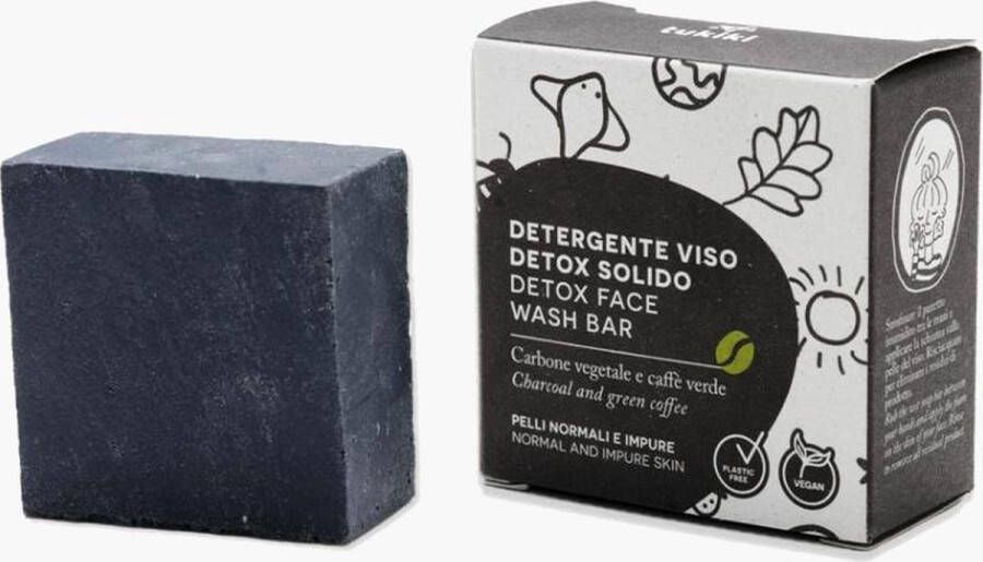 Tukiki Houtskool en groene koffie detox face wash bar 70 gram