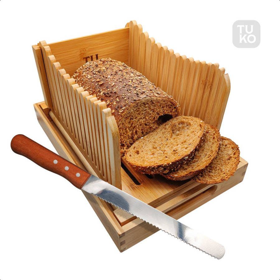 Tuko broodsnijder hulpmiddel Met opvangbak broodmes en zakken FSC Bamboe Broodsnijmachine handmatig Broodsnijplank Broodsnij hulpmiddel