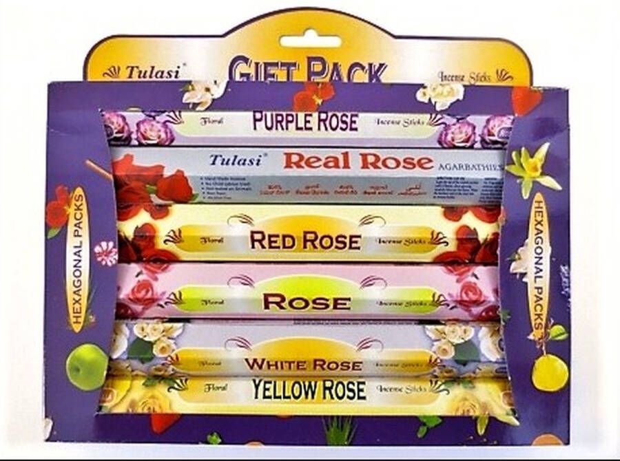 Tulasi Giftpack Rose 6 doosjes wierook stokjes incl. Handleiding