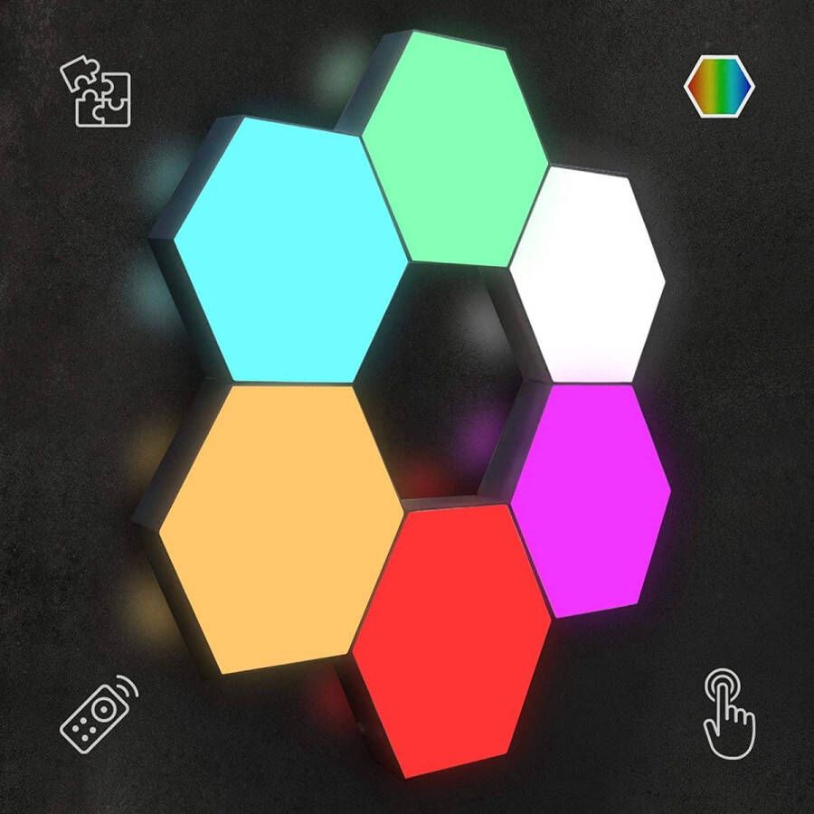 TULITE Hexagon Led Panelen Touch & Afstandsbediening RGB Led verlichting Gaming 6 stuks