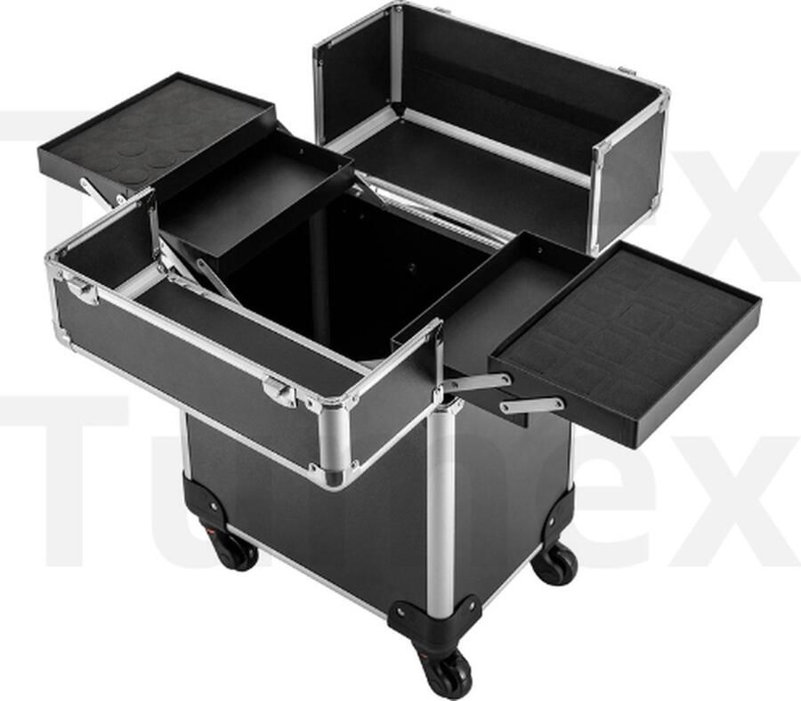 Tumex Cosmetische Koffer Trolley Make-up Trolley Beauty Organizer 34x24x45cm 100kg Draagvermogen Inclusief Sleutels Zwart