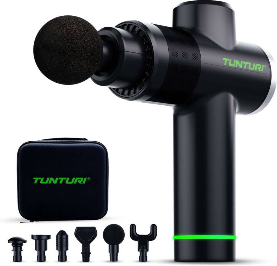 Tunturi MG40 Massage Gun Massage Apparaat Met Multi Grip Inclusief 6 Opzetstukken En Koffer Extra Krachtig en Stil Incl Gratis App