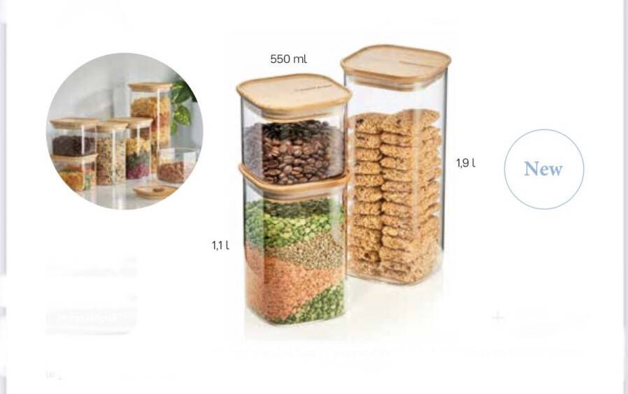 Tupperware Bamboo Glass Storage MET GRATIS SPATEL