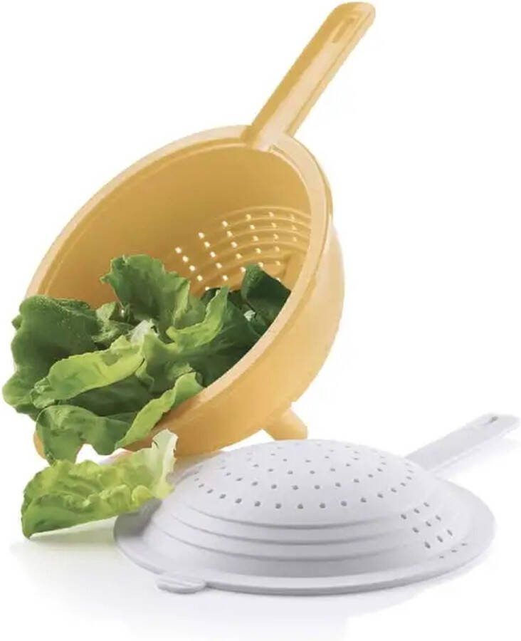 Tupperware Duo Handvergiet: Dubbele Functionaliteit Geel Wit