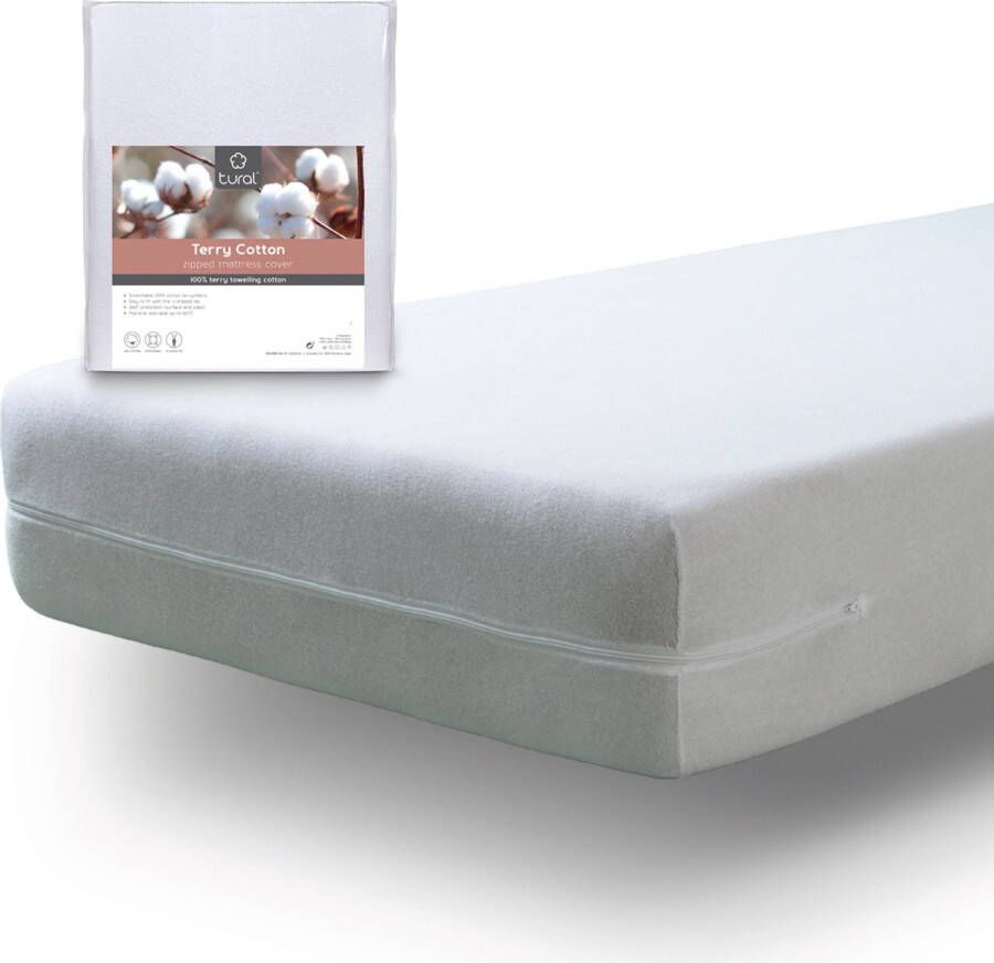 Tural Matrasvernieuwer matrashoes met rits. 100% katoenen badstof. Maat 180x190 200 cm (tot 30cm)
