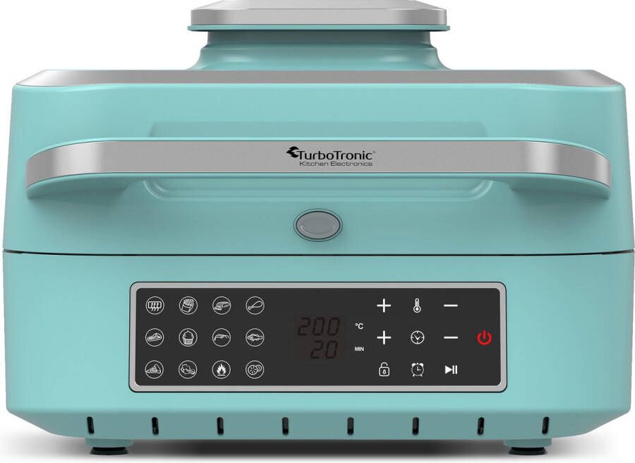 TurboTronic AG700 2-in-1 Airfryer en Grill met Slimme Thermometer 6.5L – Turquoise Zilver