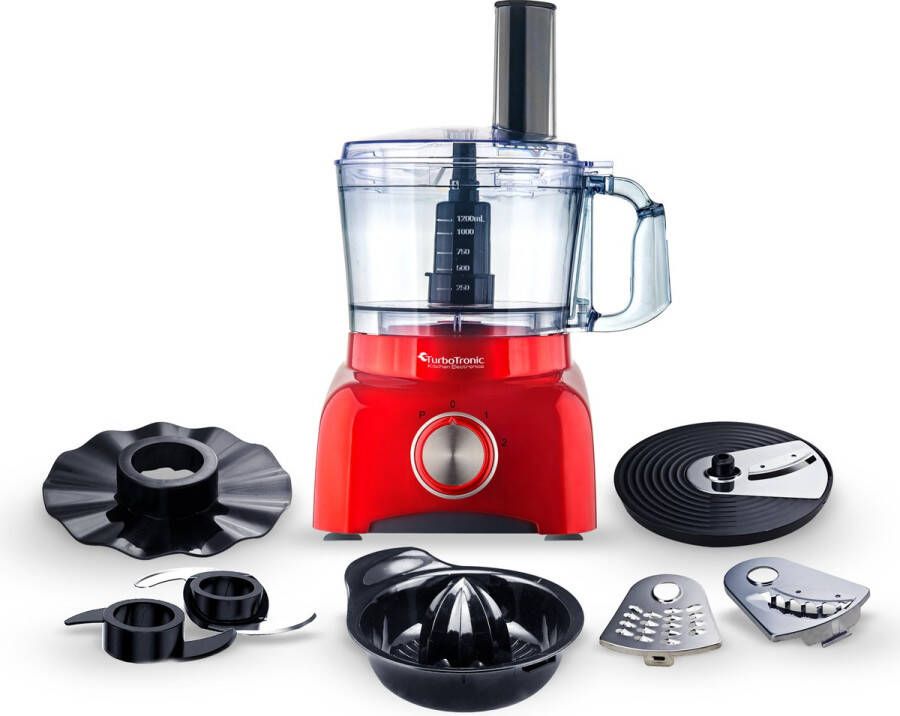 TurboTronic FP800 Foodprocessor Keukenmachine 1.2 Liter 800W Rood