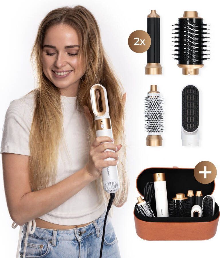 Tutabelle Airstyler 6 in 1 Hairstyler Incl. Reistas Fohnborstel Multistyler Hairwrap Krulborstel Haarstyler Hairstyler Stijltang Wit