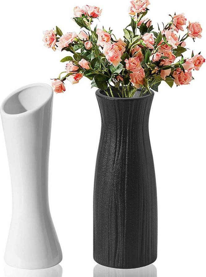 TuYines Keramische vazen bloemenvaas 2 stuks decoratieve zwarte keramische vaas keramische vazenset voor pampasgras moderne rustieke boho-decoratie droogbloemen decoratieve vazen