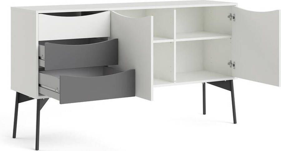 Hioshop Fur dressoir met 2 deuren en 3 laden mat wit grijs.