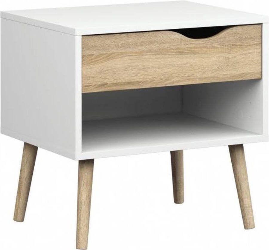 Hioshop Nachtkastje Napoli met lade en plank wit eiken.