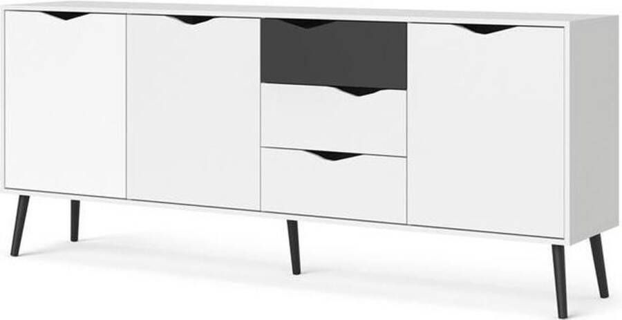 Hioshop Napoli dressoir 195 cm met 3 deuren en 3 lades zwart wit.