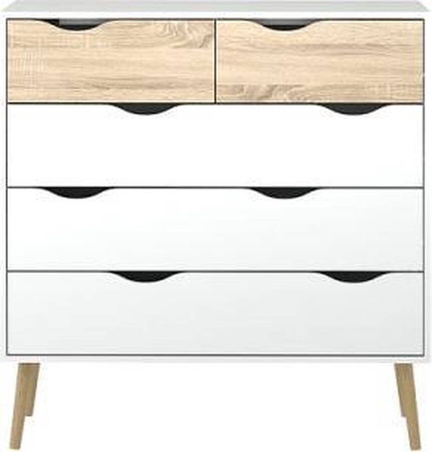 Leen Bakker Ladekast Delta 5 lades wit eikenkleur 100 9x98 6x39 5 cm
