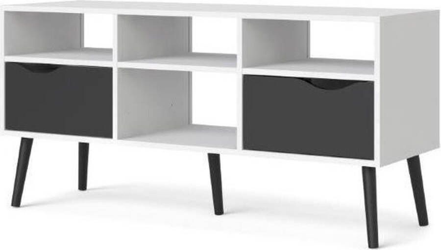 Hioshop Napoli TV-meubel met 2 lades en 4 open vakken zwart wit.