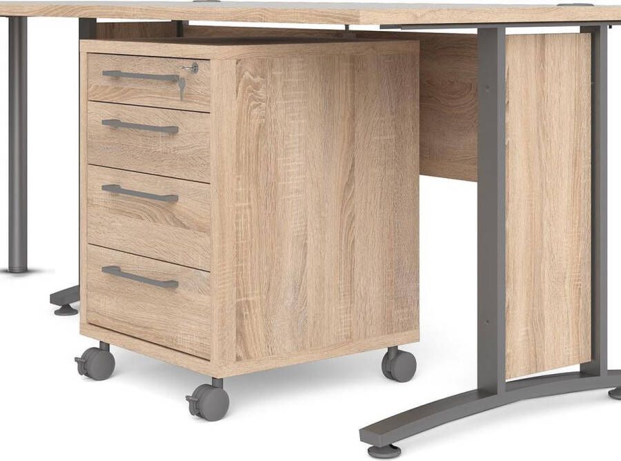 Hioshop Prisme Hoekbureau 304 met verrijdbaar onderstel eiken decor