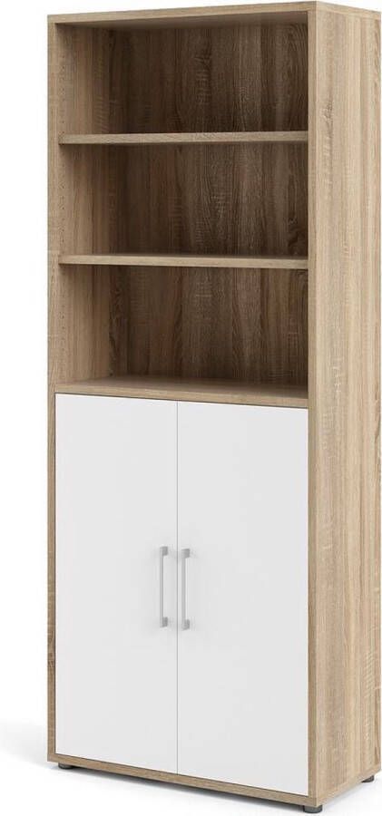 Hioshop Prisme Kantoorplank hoog 2 deuren en 2 planken eiken decor wit