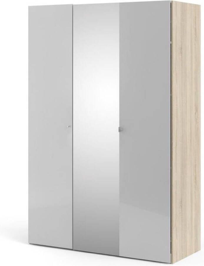 Hioshop Saskia kledingkast 1 spiegeldeur + 2 deuren wit hoogglans en eiken decor.