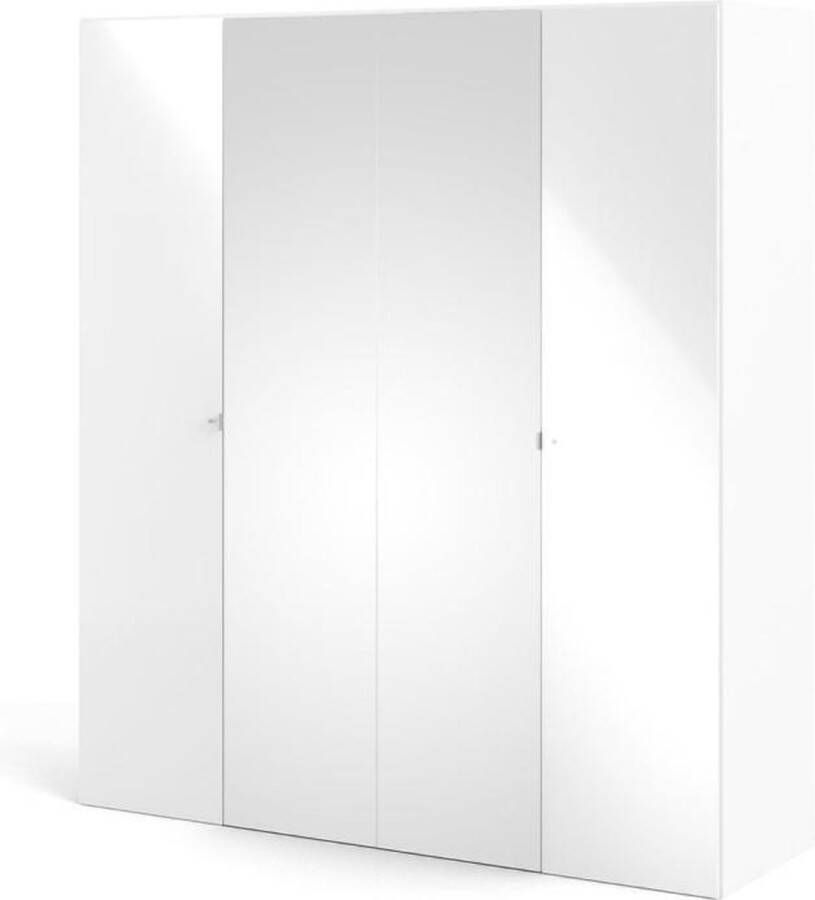 Hioshop Saskia kledingkast 2 deuren 2 spiegeldeuren wit hoogglans.